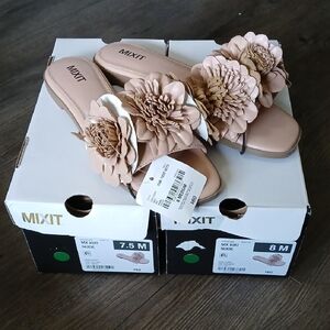 Mixit Pink Tan Floral Slide Sandals